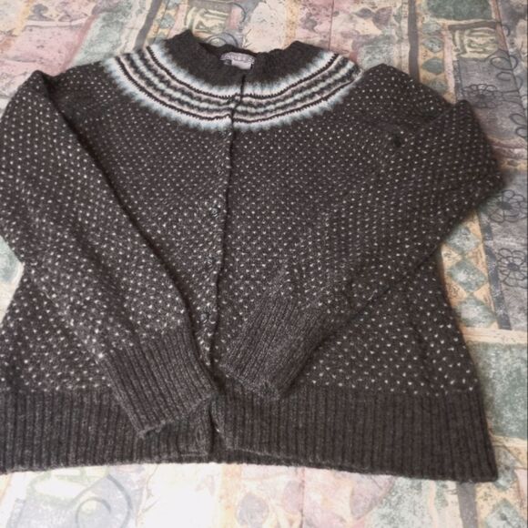 Eagles Eye M Gray Polka Dots RaglanLslvs Button Up Knitted Wool Sweater Cardigan - Picture 1 of 7